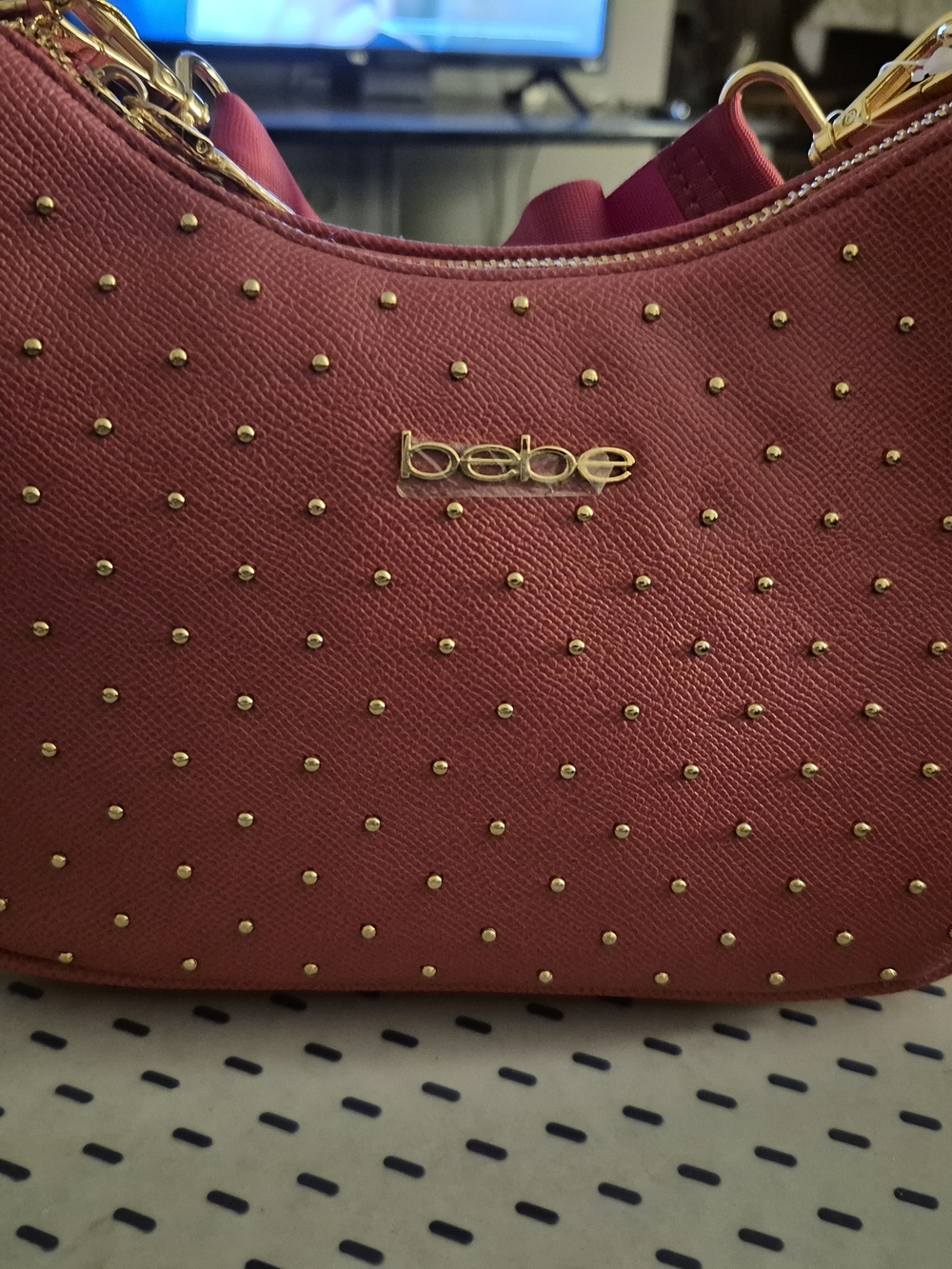 bebe Red Studded Shoulder Bag